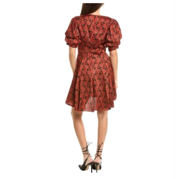 1 State Blooms Print Puff Sleeve V-Neck Fit & Flare Dress Wine Red L - Picture 2 of 13
